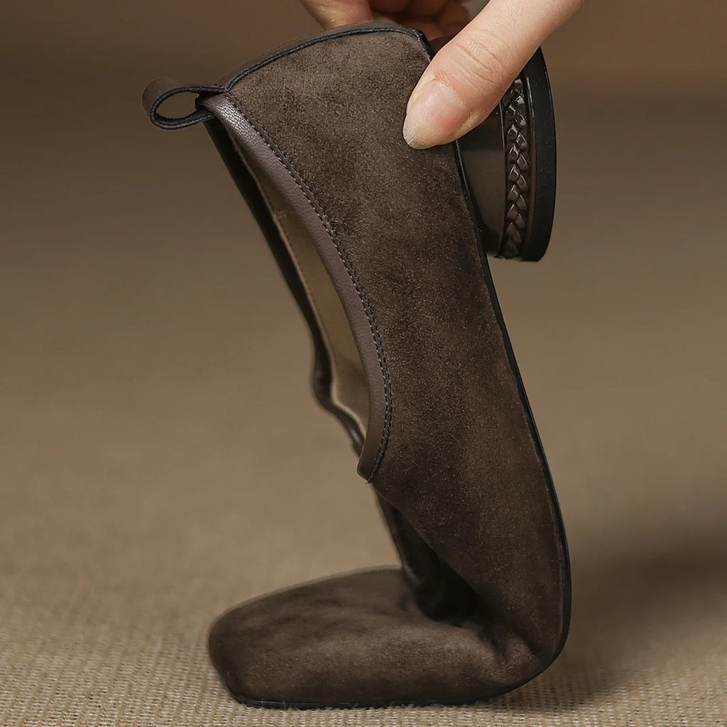 Natural Suede Plus-Size Pumps — Square Toe & Low Heel