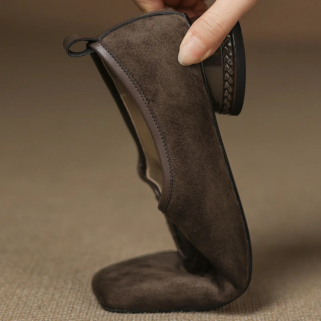 Natural Suede Plus-Size Pumps — Square Toe & Low Heel