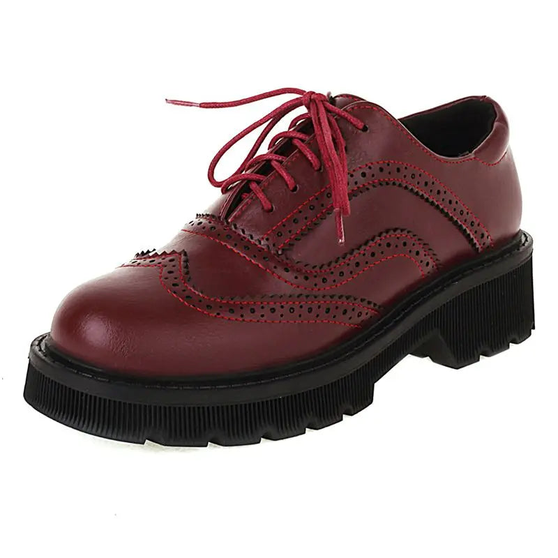 Vintage Lace-Up Women’s Pumps – Thick Heel, Round Toe