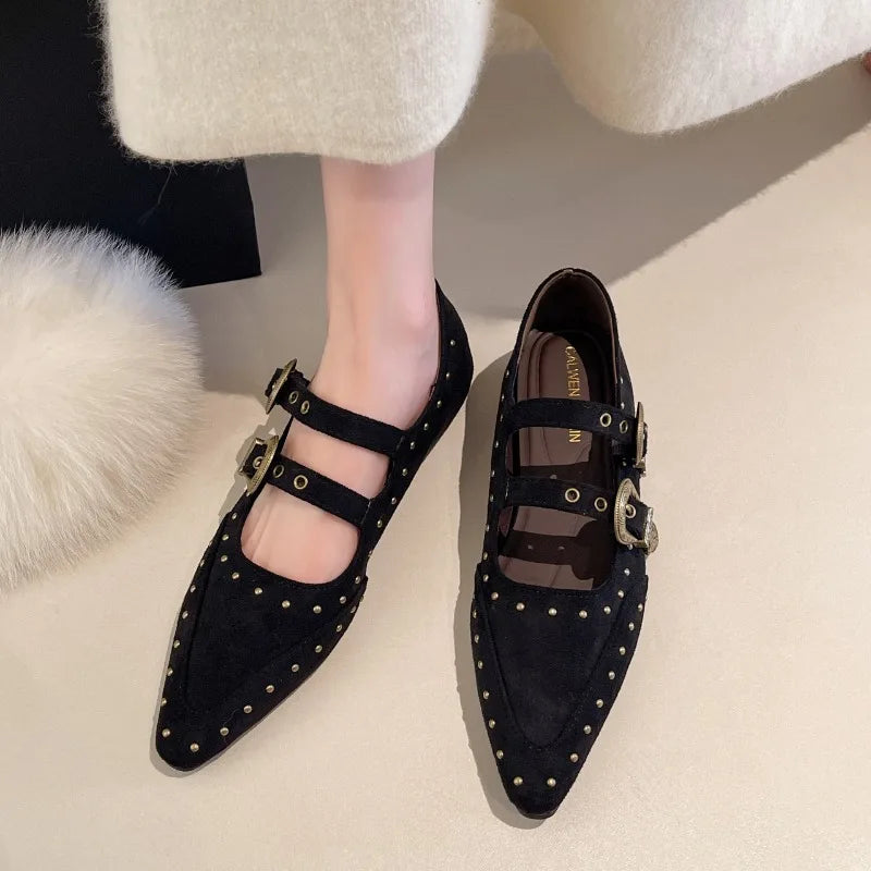 Fashion Belt Buckle Flats – Vintage Pointed Women’s Shoes
