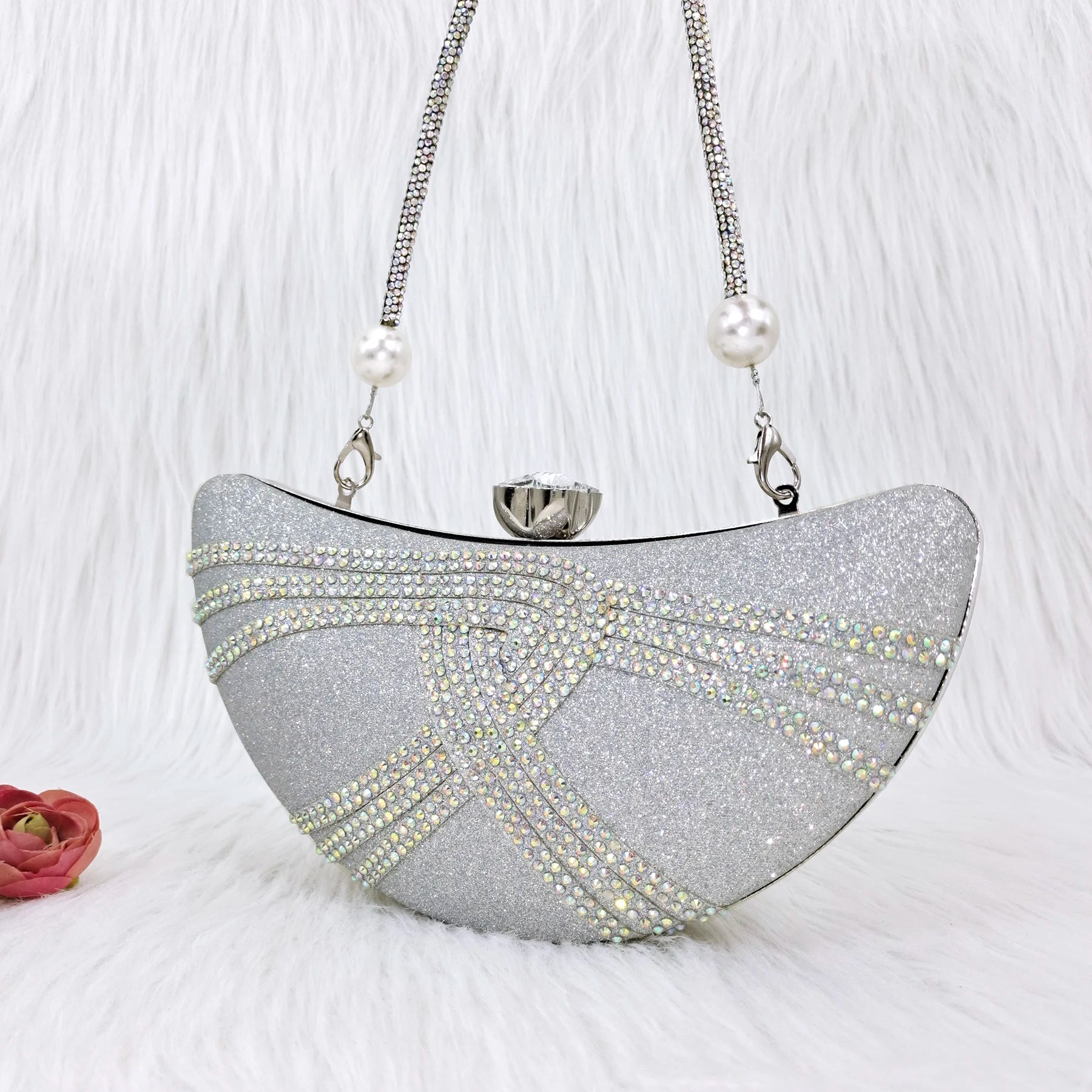Crystal Encrusted Women’s Party Bag – Moon Shaped Wedding Purse