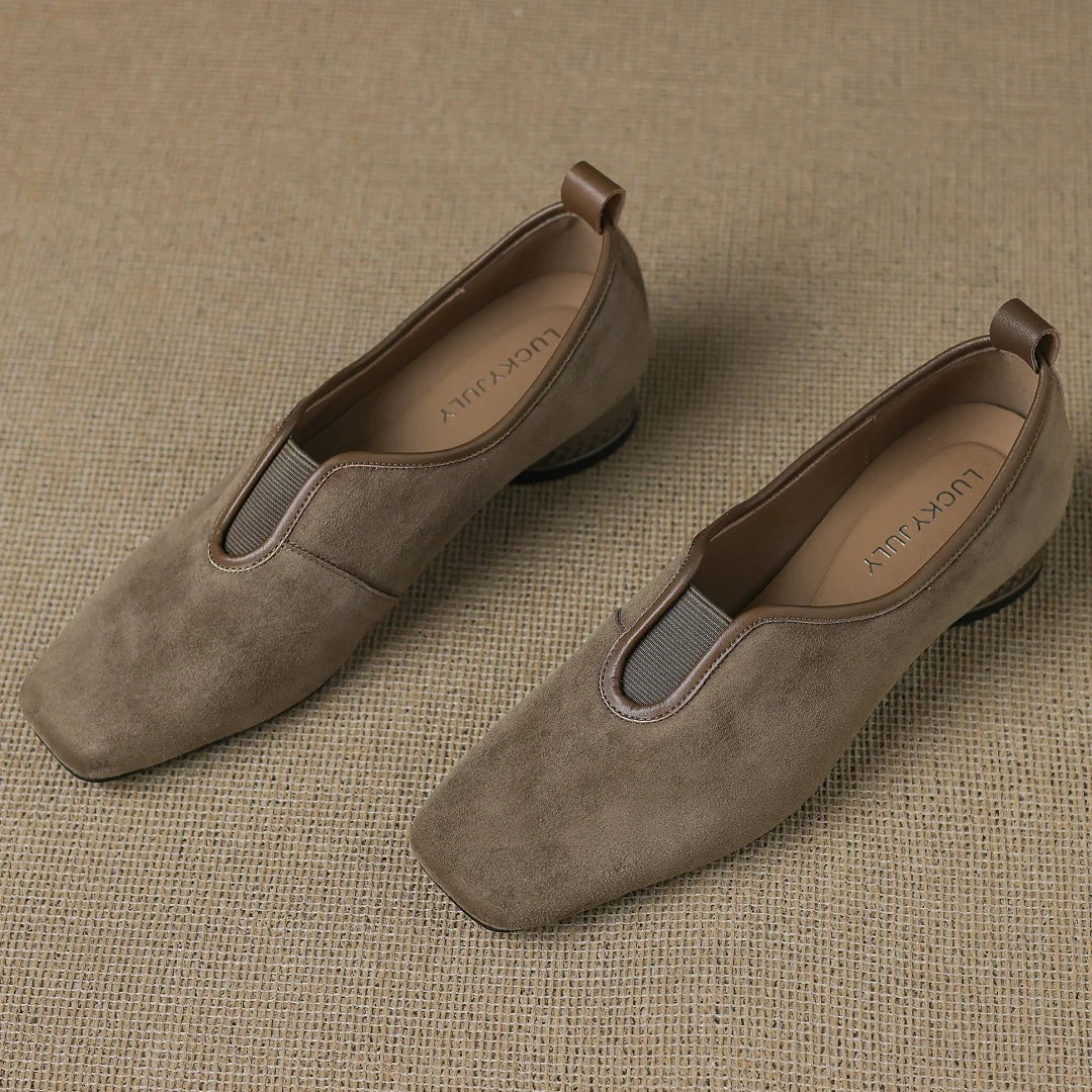 Natural Suede Plus-Size Pumps — Square Toe & Low Heel
