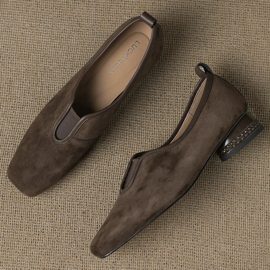 Natural Suede Plus-Size Pumps — Square Toe & Low Heel