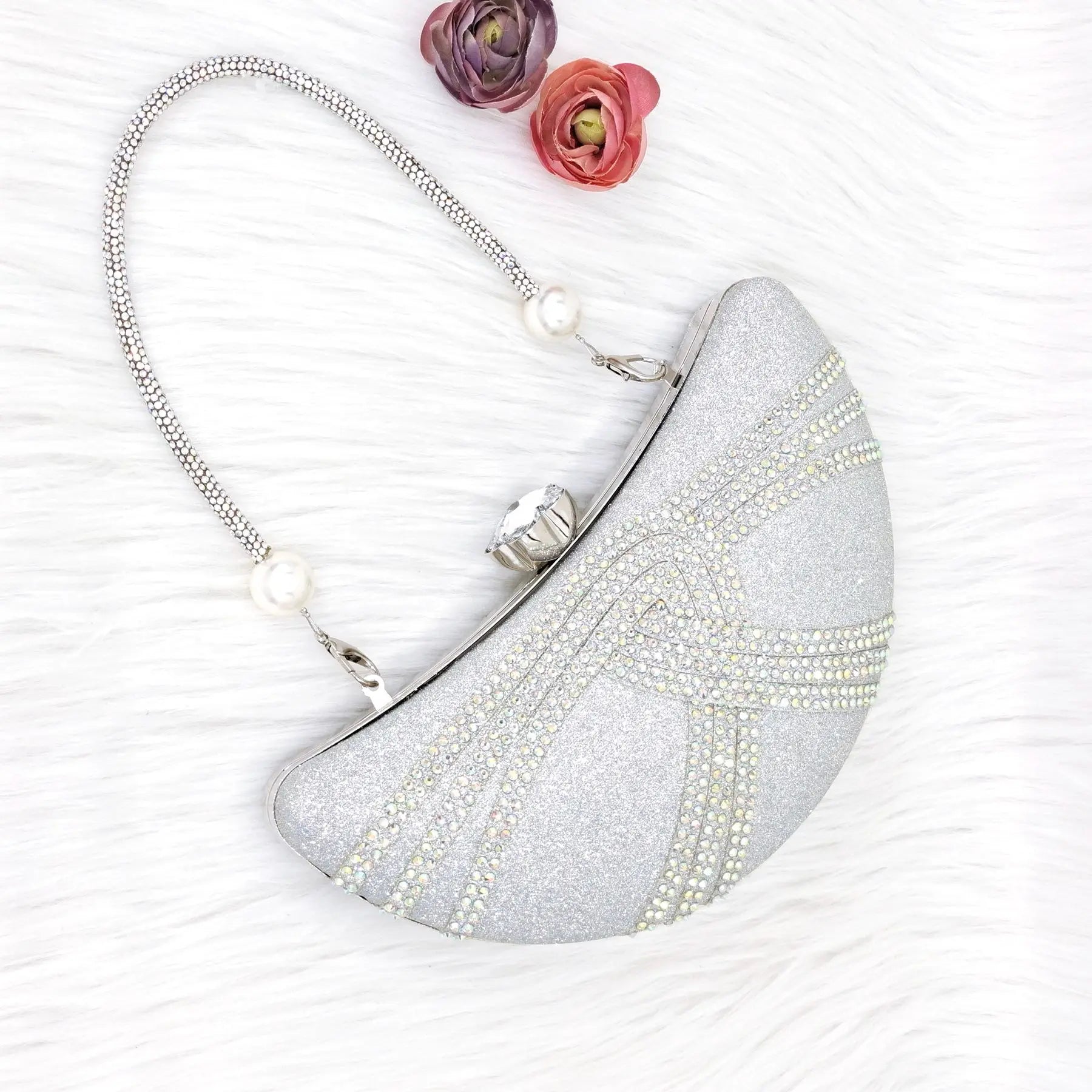Crystal Encrusted Women’s Party Bag – Moon Shaped Wedding Purse