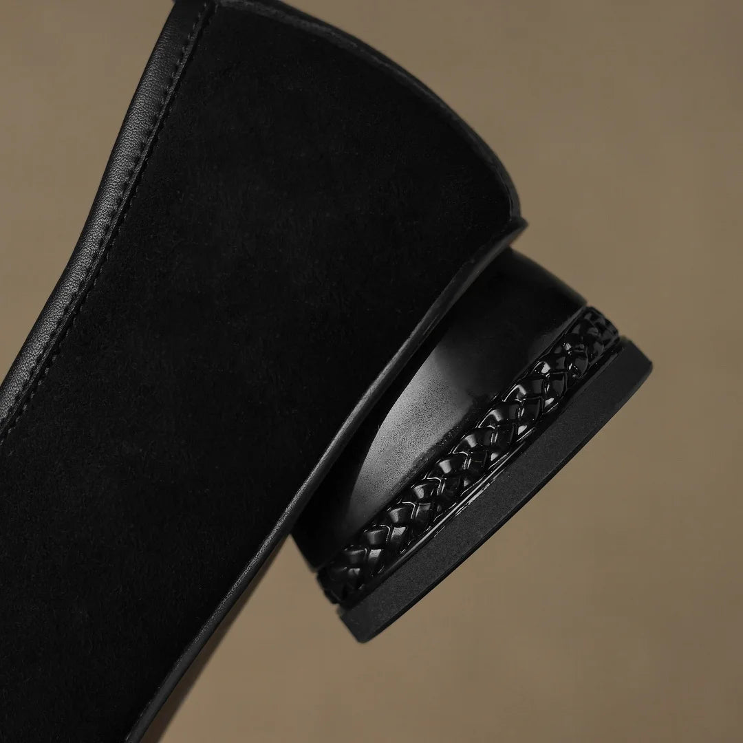 Natural Suede Plus-Size Pumps — Square Toe & Low Heel