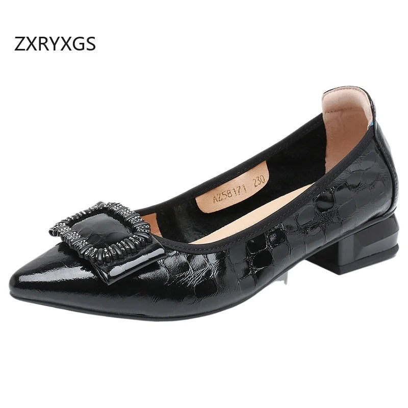 ZXRYXGS Women’s Cowhide Bow Pointed Heels