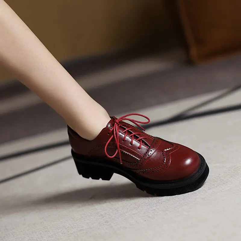 Vintage Lace-Up Women’s Pumps – Thick Heel, Round Toe