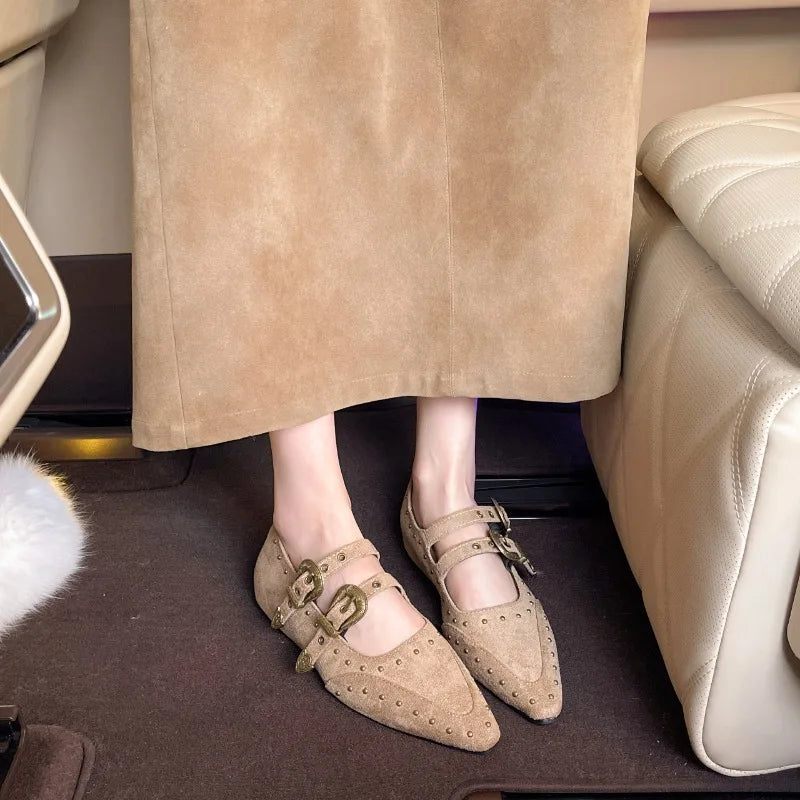 Fashion Belt Buckle Flats – Vintage Pointed Women’s Shoes