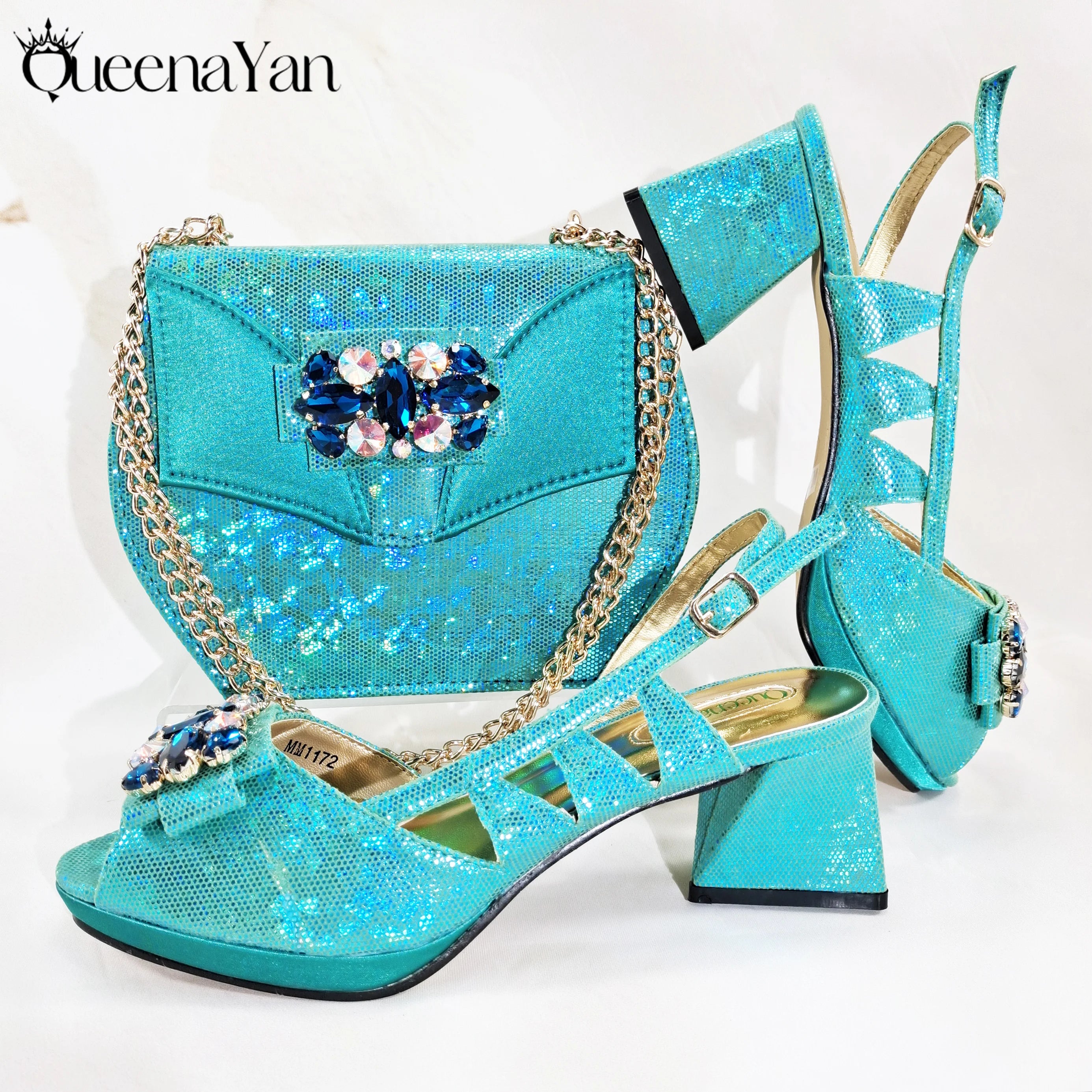 Diamond-Embellished Coral Peep-Toe Heels + Bag (Italian Design)