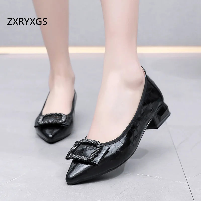 ZXRYXGS Women’s Cowhide Bow Pointed Heels