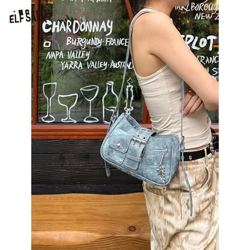Trendy ELFSACK Summer Bag – Y2K Star Chain Crossbody Handbag