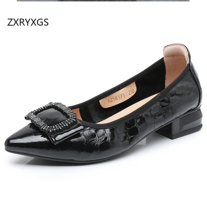 ZXRYXGS Women’s Cowhide Bow Pointed Heels