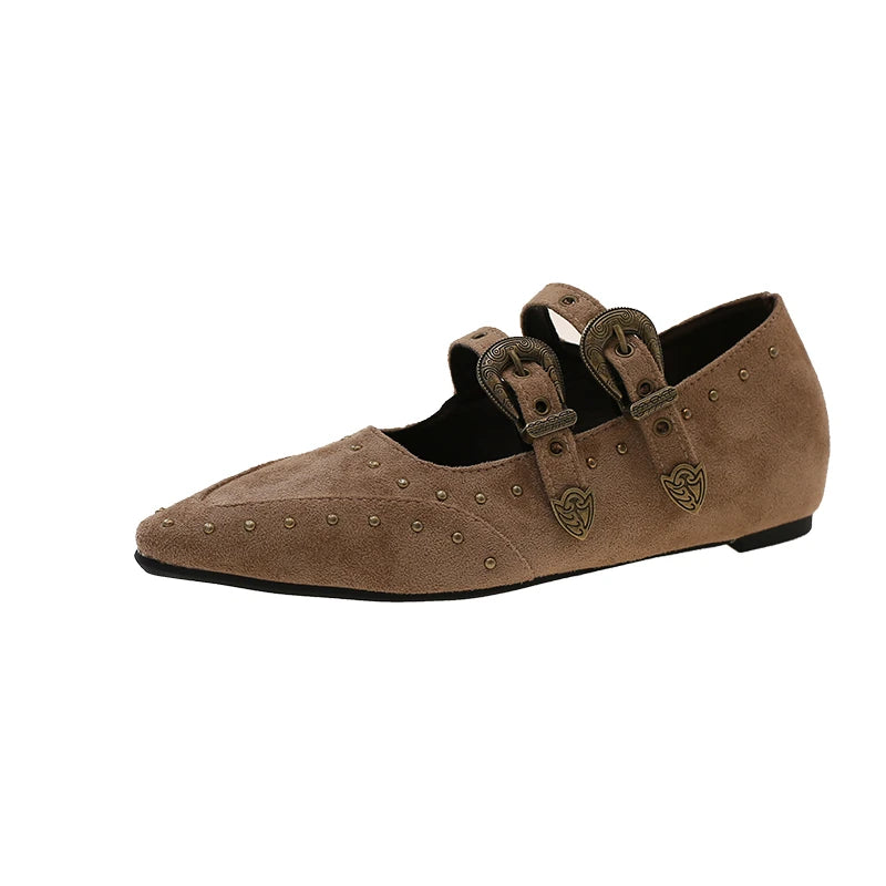 Fashion Belt Buckle Flats – Vintage Pointed Women’s Shoes