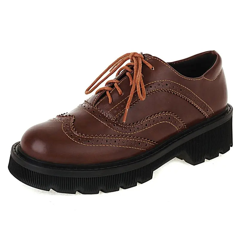 Vintage Lace-Up Women’s Pumps – Thick Heel, Round Toe