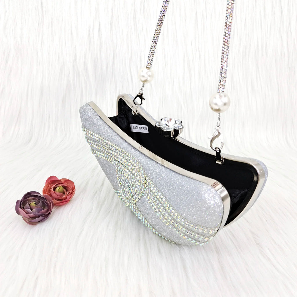 Crystal Encrusted Women’s Party Bag – Moon Shaped Wedding Purse