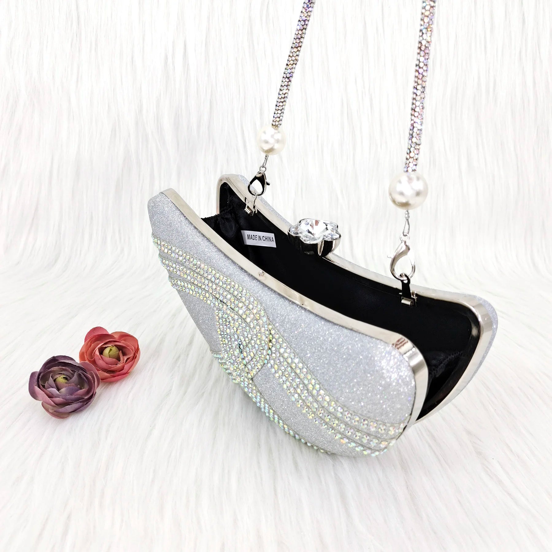Crystal Encrusted Women’s Party Bag – Moon Shaped Wedding Purse