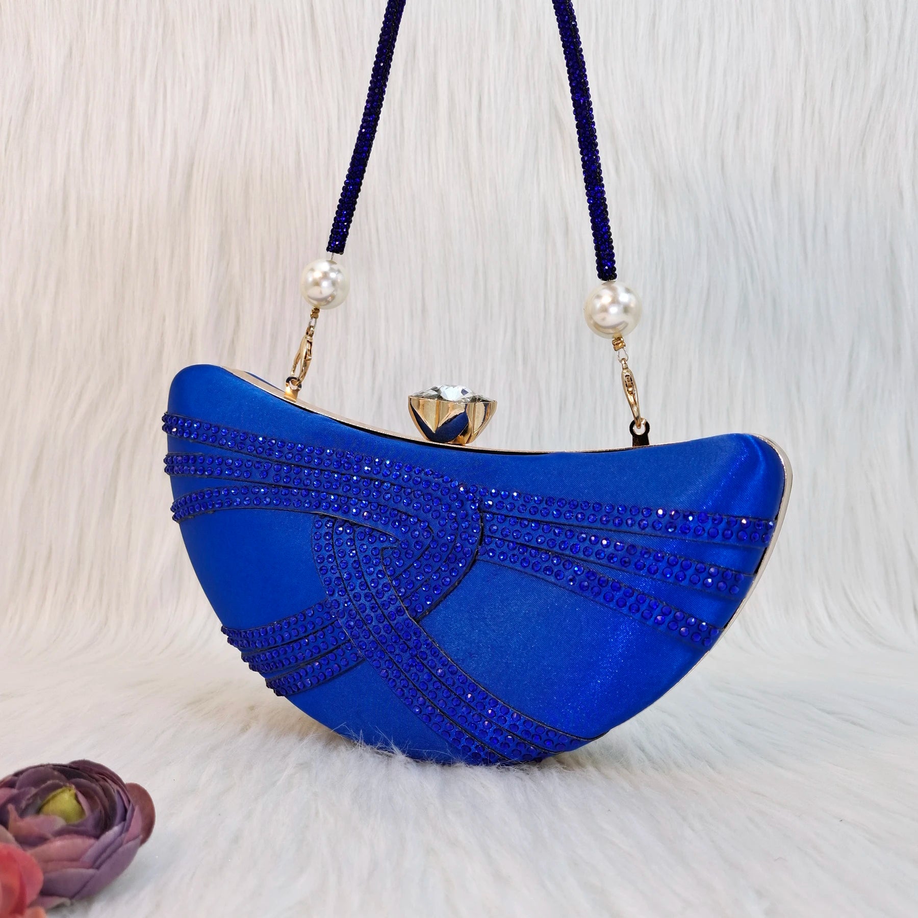 Luxury Crystal Moon Bag – Italian Design Women’s Crossbody & Handbag
