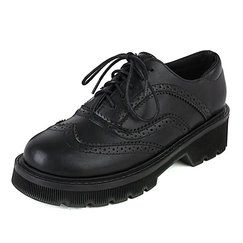 Vintage Lace-Up Women’s Pumps – Thick Heel, Round Toe