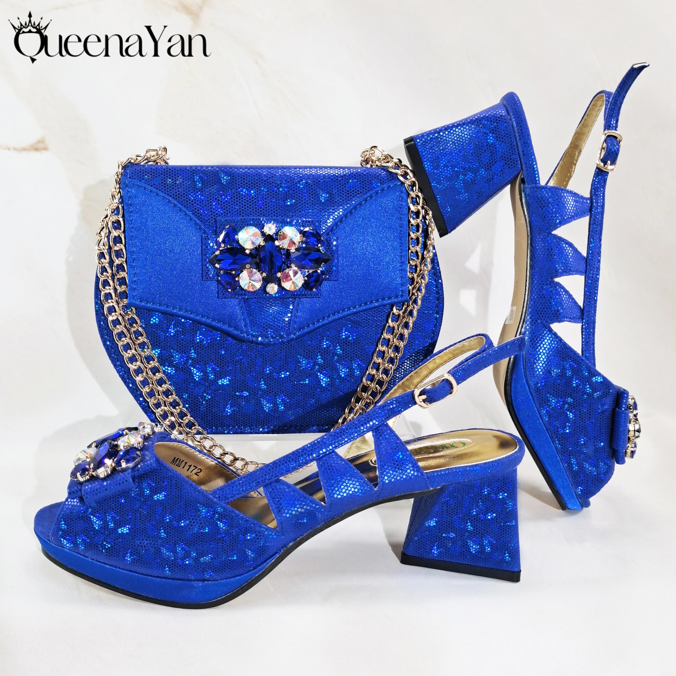Diamond-Embellished Coral Peep-Toe Heels + Bag (Italian Design)