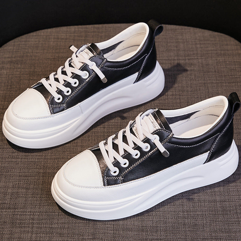 Genuine Leather Mesh White Shoes For Women 2025 Spring And Summer New Women's Casual Shoes Lightweight Heightening Women's Flats Thick-Soled Sneakers