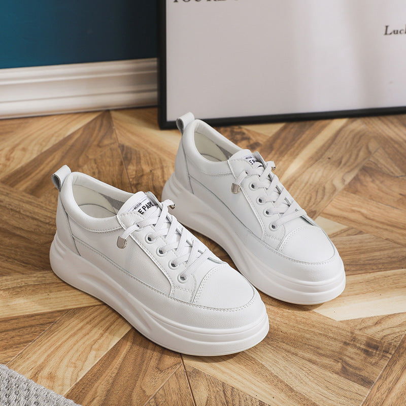 Genuine Leather Mesh White Shoes For Women 2025 Spring And Summer New Women's Casual Shoes Lightweight Heightening Women's Flats Thick-Soled Sneakers