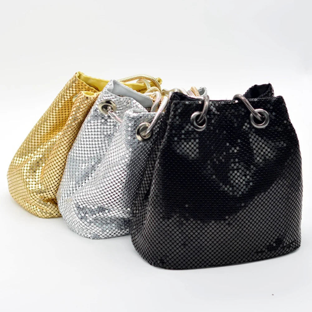 CYL-Fashion Women Bucket Shoulder Bag With Sequin Party Handbags Clutches