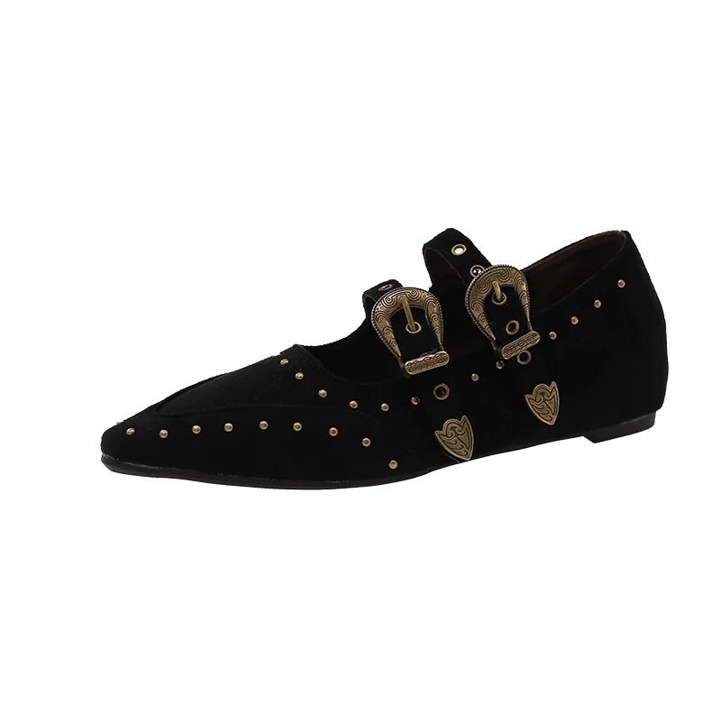 Fashion Belt Buckle Flats – Vintage Pointed Women’s Shoes