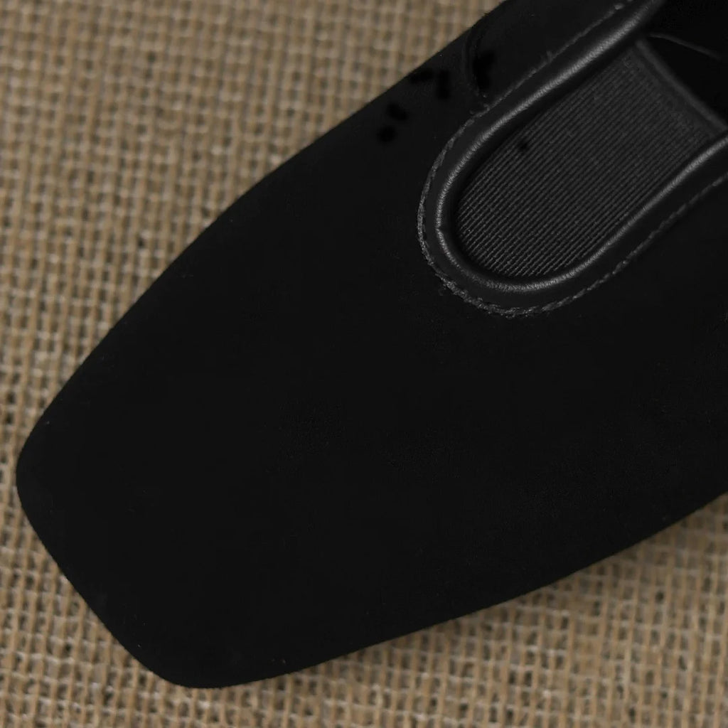 Natural Suede Plus-Size Pumps — Square Toe & Low Heel