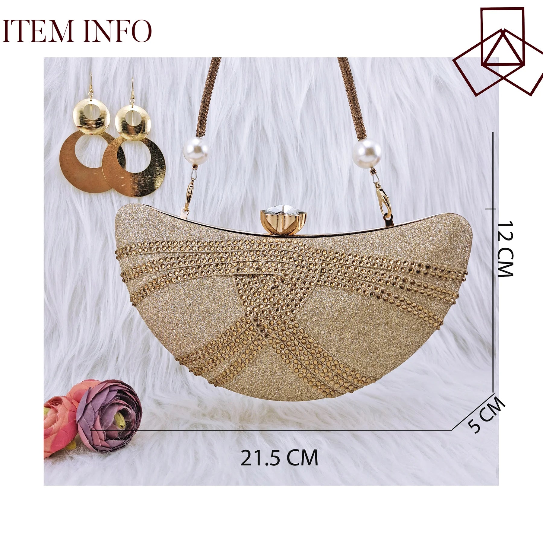 Crystal Encrusted Women’s Party Bag – Moon Shaped Wedding Purse
