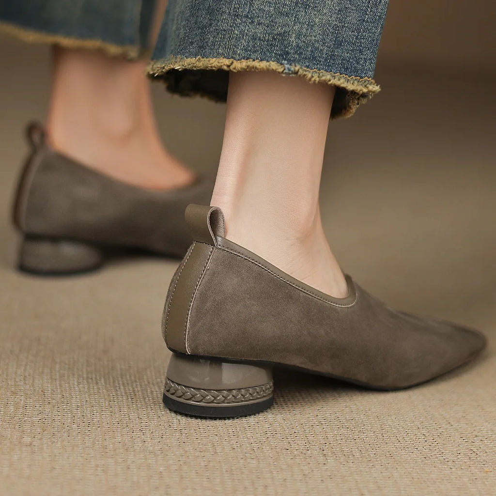 Natural Suede Plus-Size Pumps — Square Toe & Low Heel