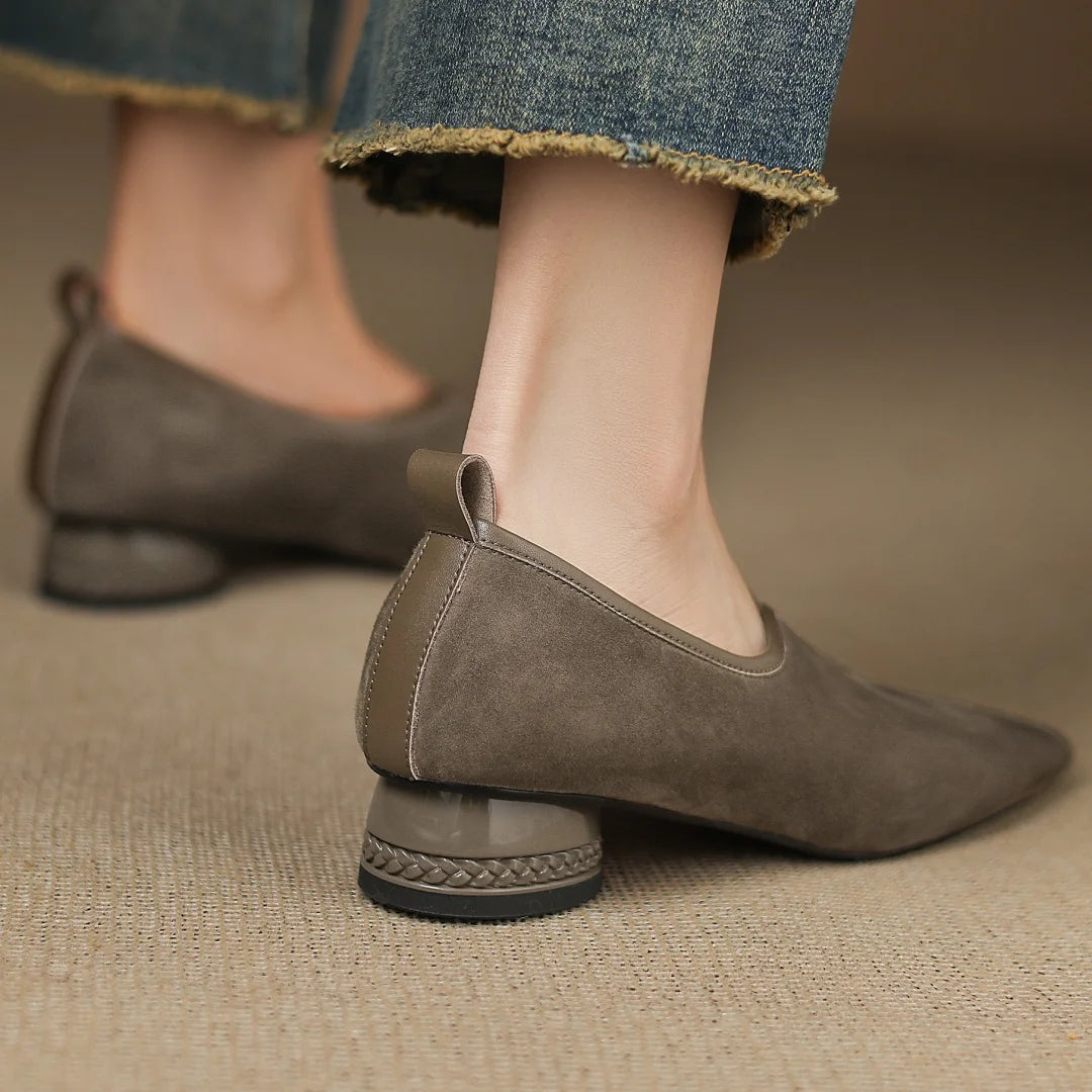 Natural Suede Plus-Size Pumps — Square Toe & Low Heel