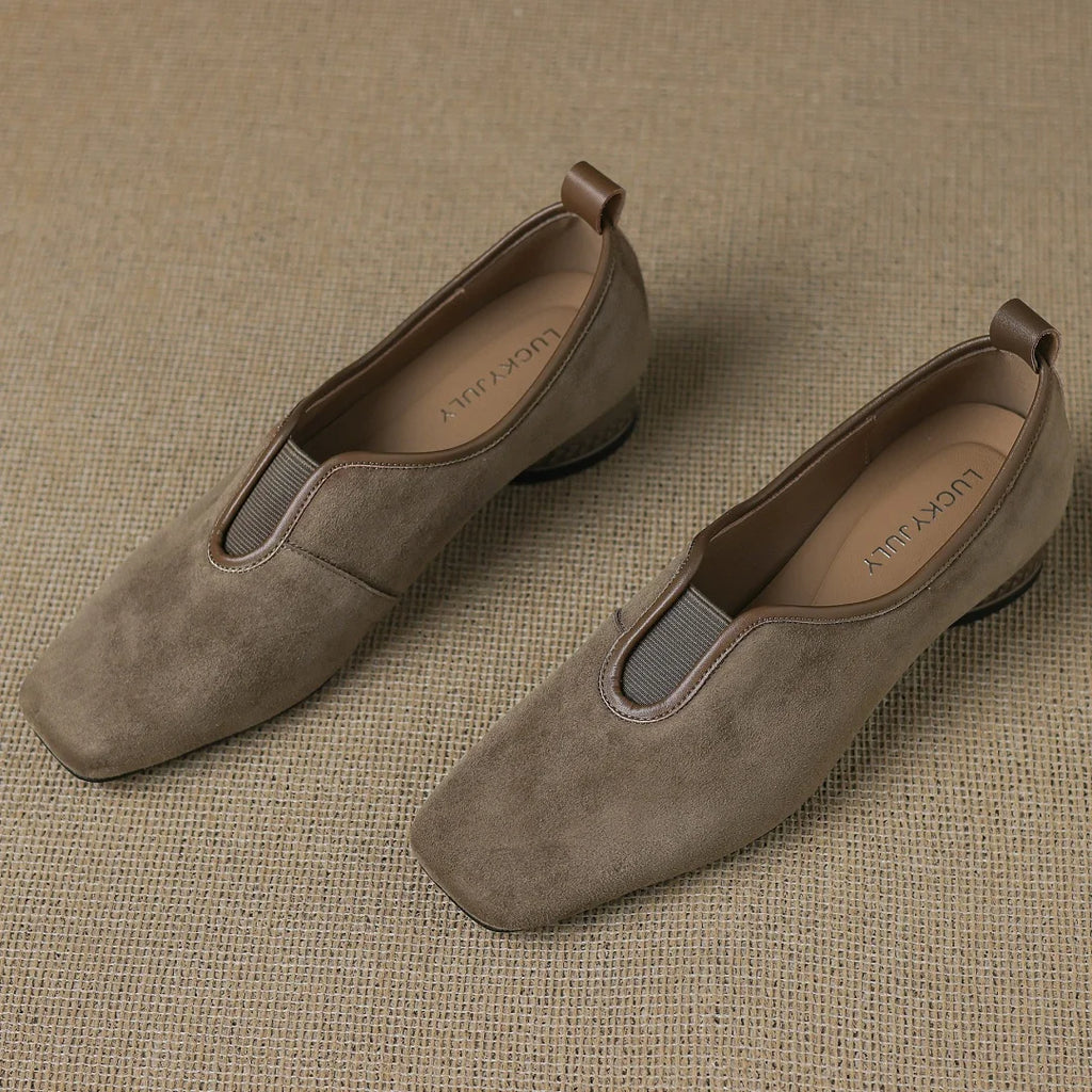 Natural Suede Plus-Size Pumps — Square Toe & Low Heel
