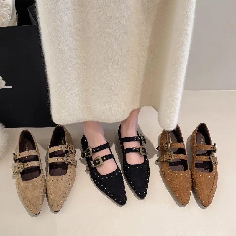 Fashion Belt Buckle Flats – Vintage Pointed Women’s Shoes