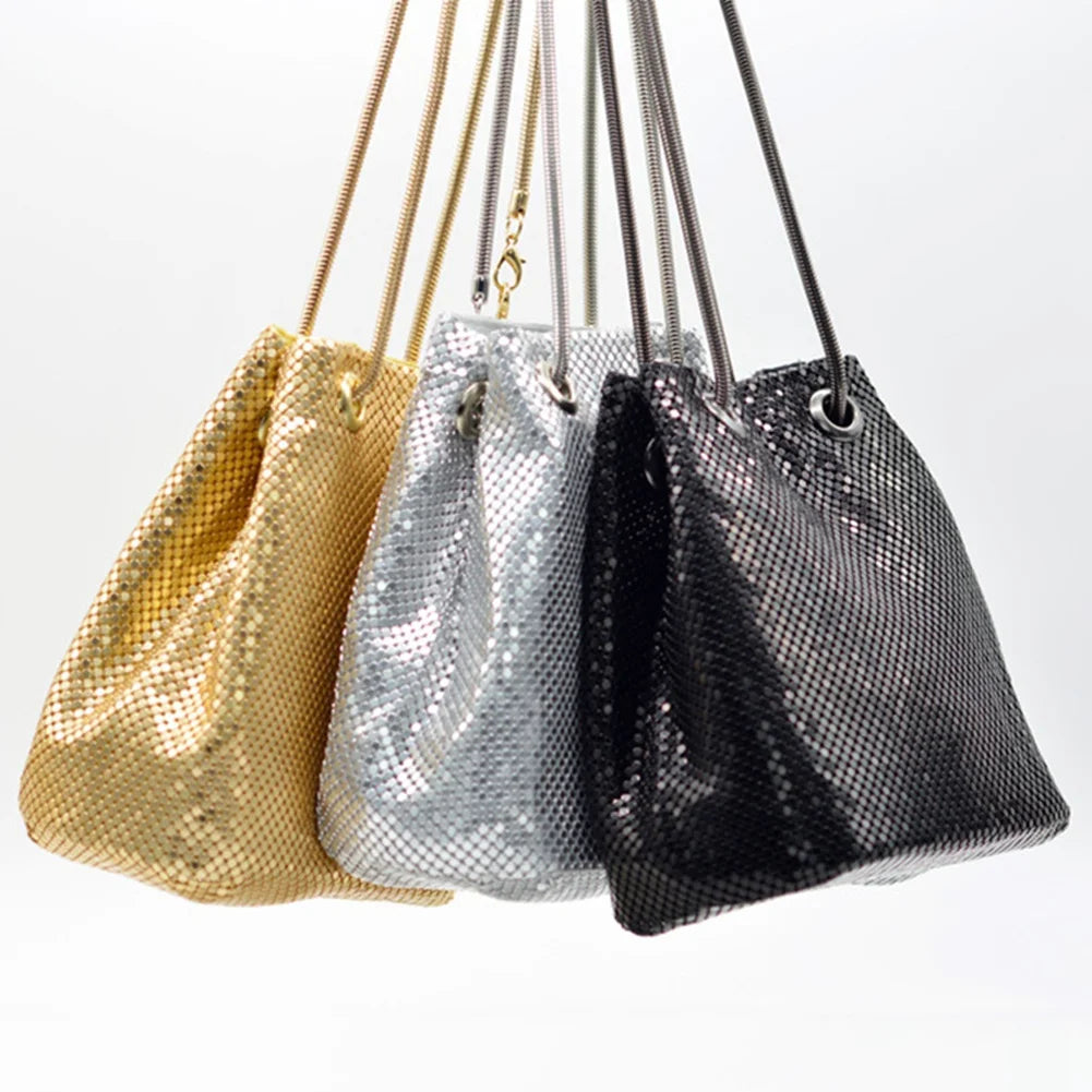 CYL-Fashion Women Bucket Shoulder Bag With Sequin Party Handbags Clutches