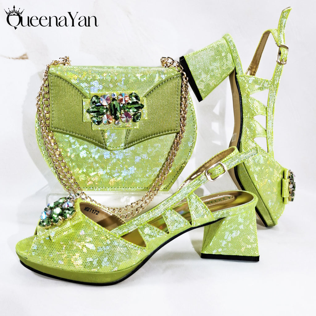 Diamond-Embellished Coral Peep-Toe Heels + Bag (Italian Design)