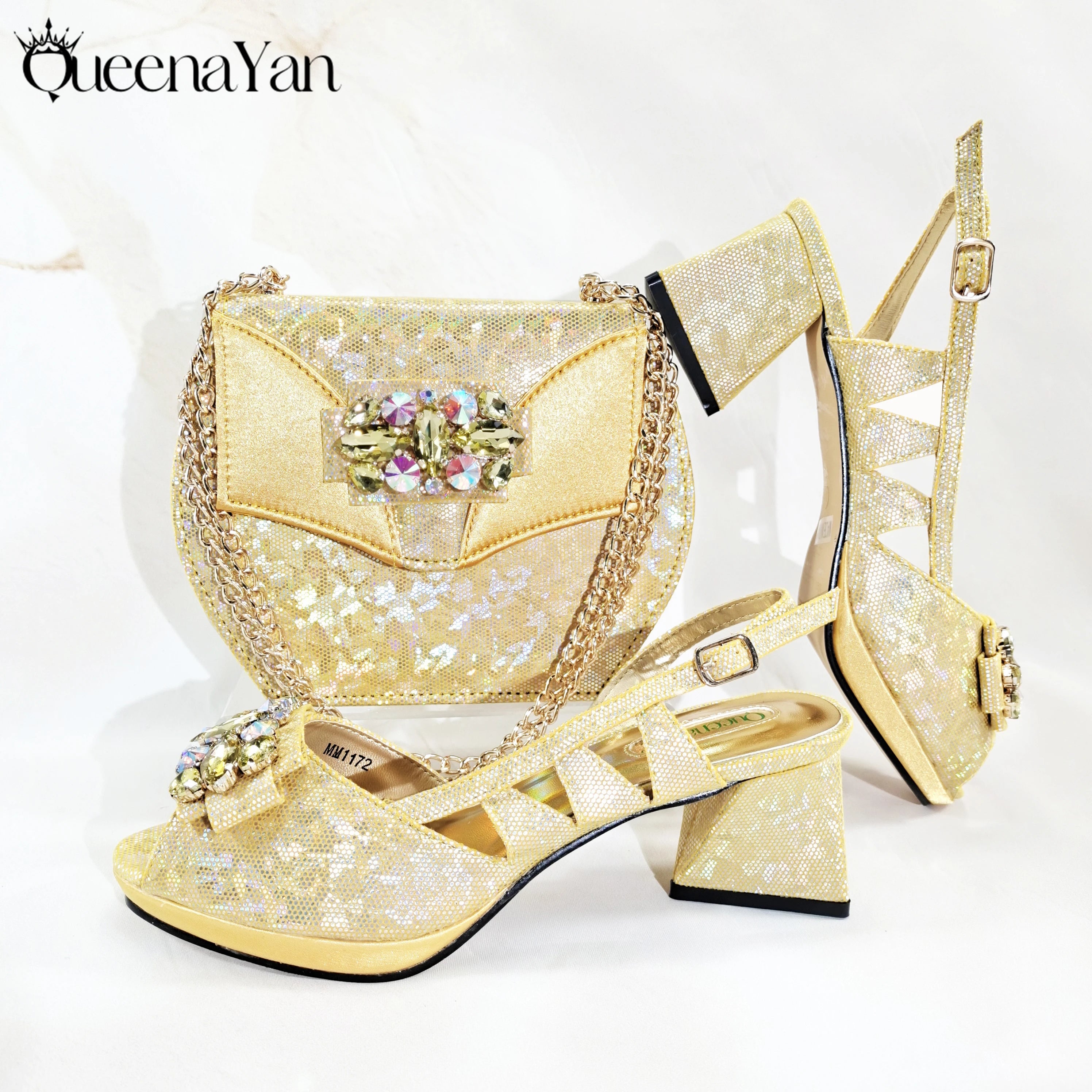 Diamond-Embellished Coral Peep-Toe Heels + Bag (Italian Design)