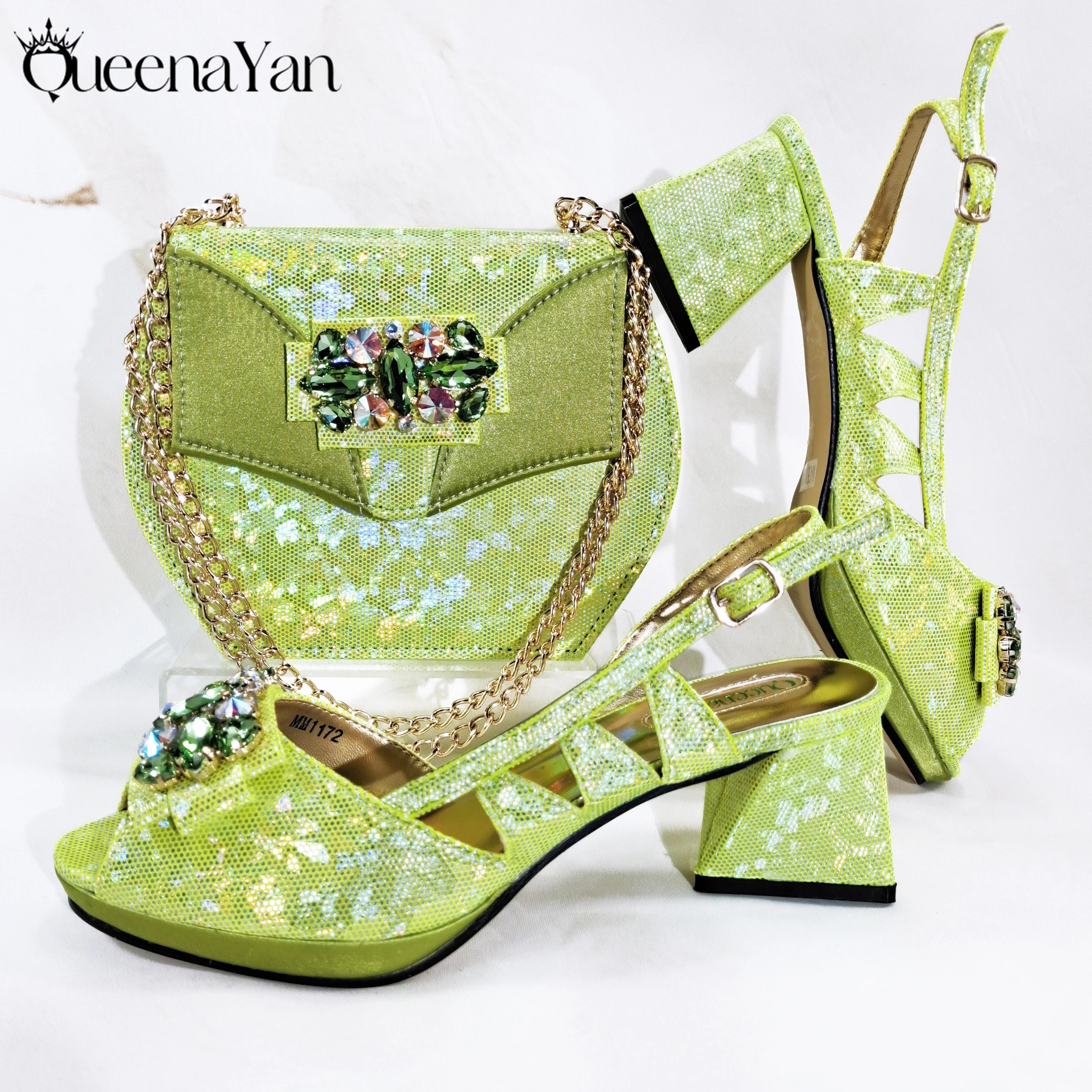 Diamond-Embellished Coral Peep-Toe Heels + Bag (Italian Design)